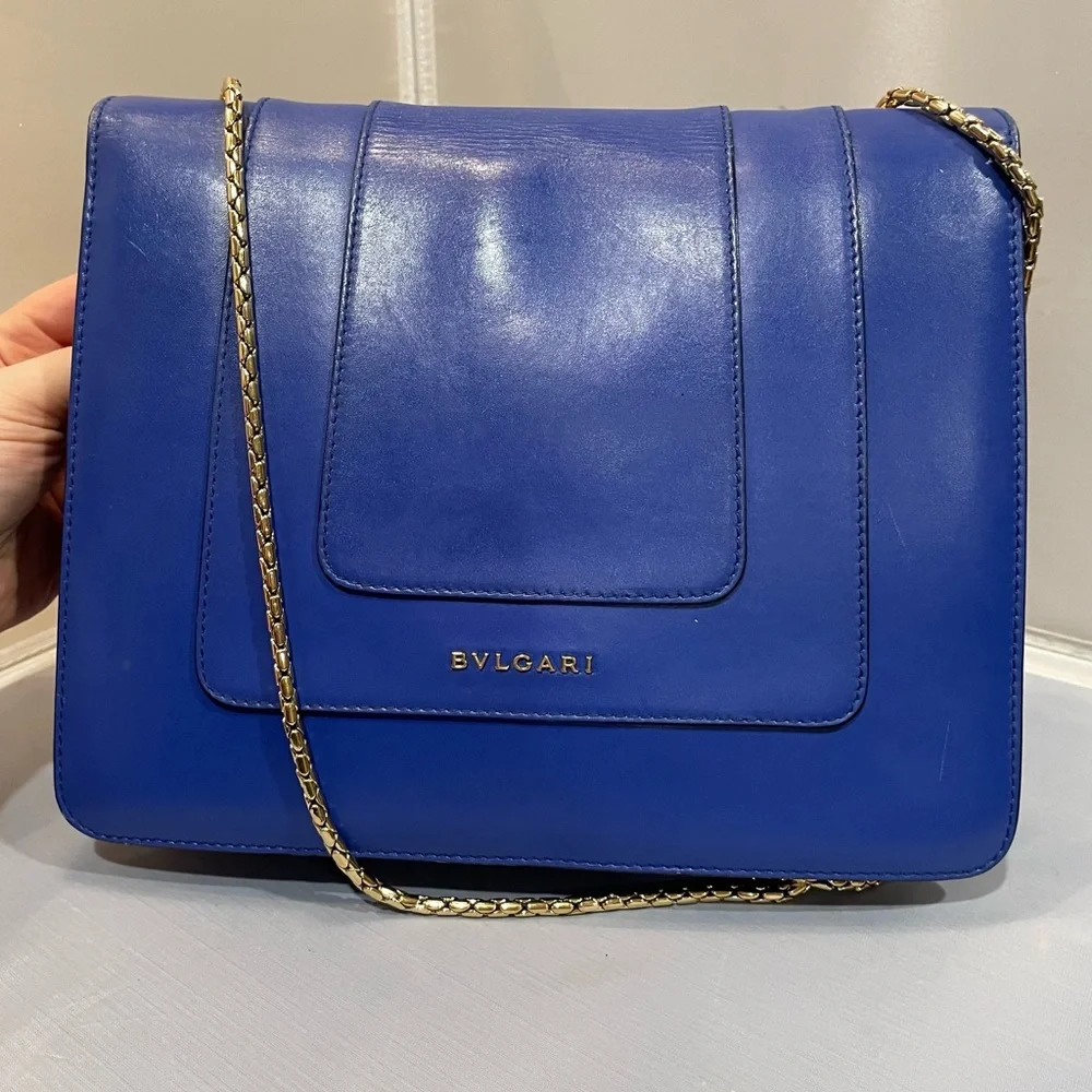 EUC Bvlgari Calfskin Leather Serpenti Forever Crossbody Blue Bag Purse Authentic - Picture 9 of 15